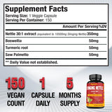 10650Mg Stinging Nettle Extract Capsules - 4in1 Combined with Boswellia, Turmeric & Saw Palmetto - 150 Counts for 5 Months - Supports Joint, Body Management, Skin, Hair & Immunity