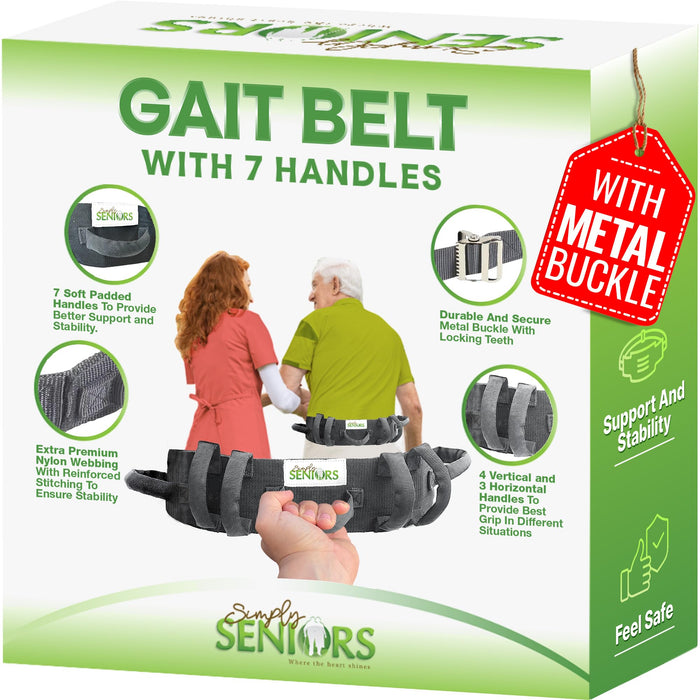 Gait Belt for Seniors with 7 Handles - Transfer Gate Belts with Handles for Lifting Elderly & Patient Physical Therapy - Easy to Use Quick Release Gait Belt for Medical Nursing Use