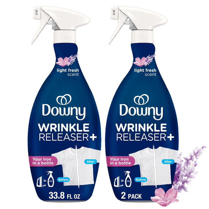 Downy Wrinkle Releaser Spray, All In One Formula, Removes Wrinkles, Static and Odor Eliminator, Light Fresh Scent, 33.8 Fl Oz, Pack of 2 (Packaging May Vary)