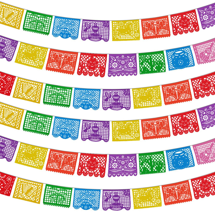 Lctevvn 6 Packs 108 Ft Fiesta Party Decorations Mexican Party Banners Papel Picado Banners Cinco De Mayo Decorations Dia De Los Muertos Decor Mexico Halloween Banner Birthday Party Decorations (6pack Banners) (6 Packs Banner)