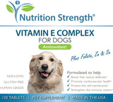 Nutrition Strength Vitamin E for Dogs, Promote Cardiovascular Health, Support Cell Membranes, Vitamin E Complex to Boost Dog Immune System Plus Zinc, Selenium, Folate, Salmon Oil, 120 Chewable Tablets