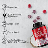 Sugar-Free Astaxanthin 24mg Gummies with Resveratrol 500mg, Powerful Antioxidants Supplement w/ Vitamin B1, Coconut Oil - Healthy Aging, Skin, Eye, Joint, Immune - Vegan, Non-GMO, 60 Count, Grape FLA