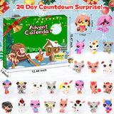 Advent Calendar 2024 Mini Shop Pet Toys, 24-Day Countdown Calendars Cute Pet Figure Toy for Kids Fans, Jesus Christmas Countdown Gift, Stocking Stuffers, Party Favor