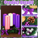 Tioncy 12 Inch Christmas Advent Wreath Candle Holder with 5 Candles Remote Control Purple Ribbon Christmas Wreath Advent Candle Holder Centerpiece Decoration with Berries(Trendy, 8 x 3 x 3 in)