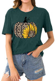 Halloween Pumpkin T-Shirt for Women Leopard Pumpkin Graphic Tee Sunflower Pumpkin Shirt Thanksgiving Gift Tops