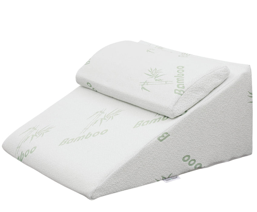 InteVision Foam Bed Wedge Pillow (25 x 24 x 12 inches) and Headrest Pillow in One Package - Helps Relief from Acid Reflux, Post Surgery, Snoring - 2 inches Memory Foam Top