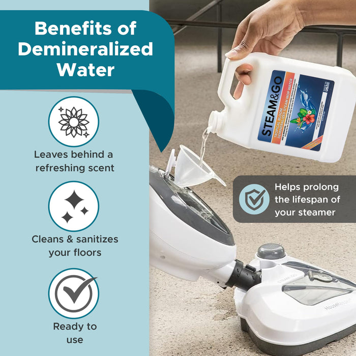 Steam & Go - Demineralized Water for Steam Cleaner, PVC-Free Floor Cleaner Liquid Compatible With Any Mop Steamer, Ready-to-Use Multisurface Cleaner, Scented, Tropical Bloom, 32 oz (Pack of 12)