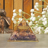 Orgonite Crystal Orgone Iron Will Pyramid with Tiger Eye, Sunstone and Amethyst Healing Crystals