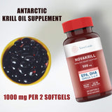 Natural Krill Oil Omega 3 6 9 Supplement, Burpless 60 Red Liquid Softgels, Rich in EPA, DHA, Astaxanthin, No Fishy Aftertaste, 1000mg per 2 Softgels