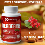 FitVitality Premium Berberine Supplement, 1500mg Berberine Per Serving, 150 Capsules, 100% Pure, Support Immune System Function, Non-GMO, Gluten-Free