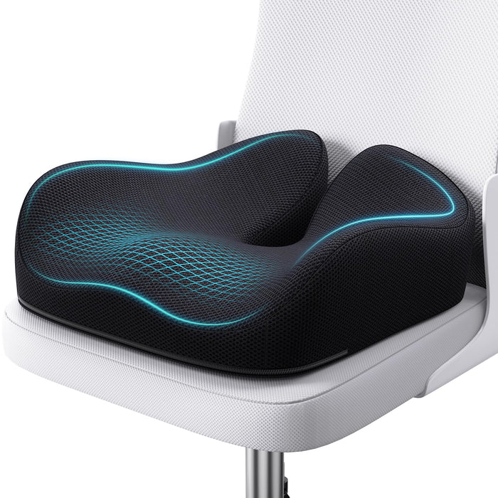 Benazcap Seat Cushion, Memory Foam Cushion for Office Chair - Ergonomic Chair Cushions for Tailbone Pain Relief, Sciatica & Back Support with Breathable Case, Office Chair Cushion & Car Seat Cushion
