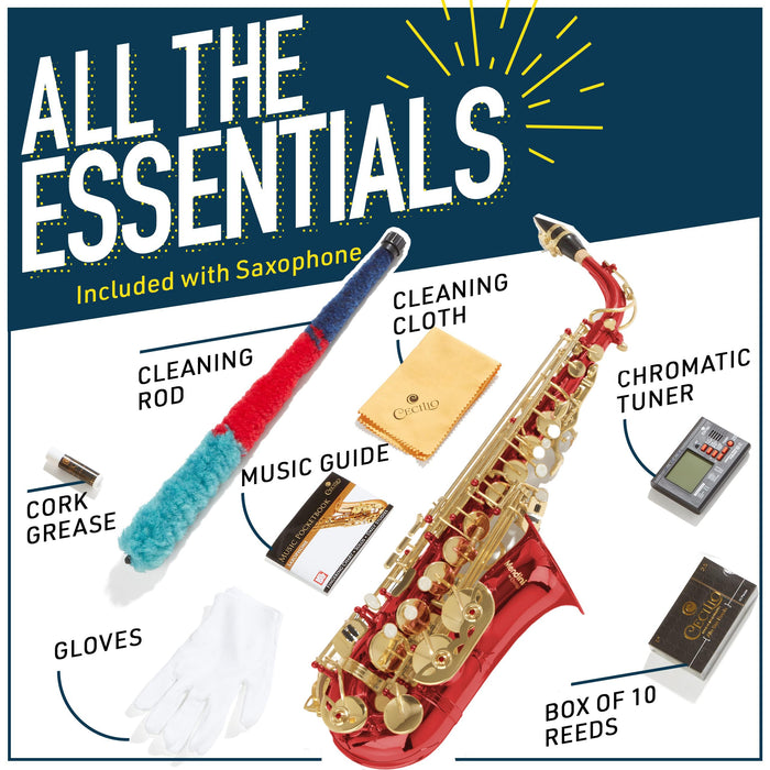 Mendini By Cecilio Alto Saxophone for Beginners, E Flat Alto Saxophone for Students Musicians with Tuner, Mouthpiece, Case, 10 Reeds, Grease, Cleaning Cloth & Rod, Gloves, Strap, Book