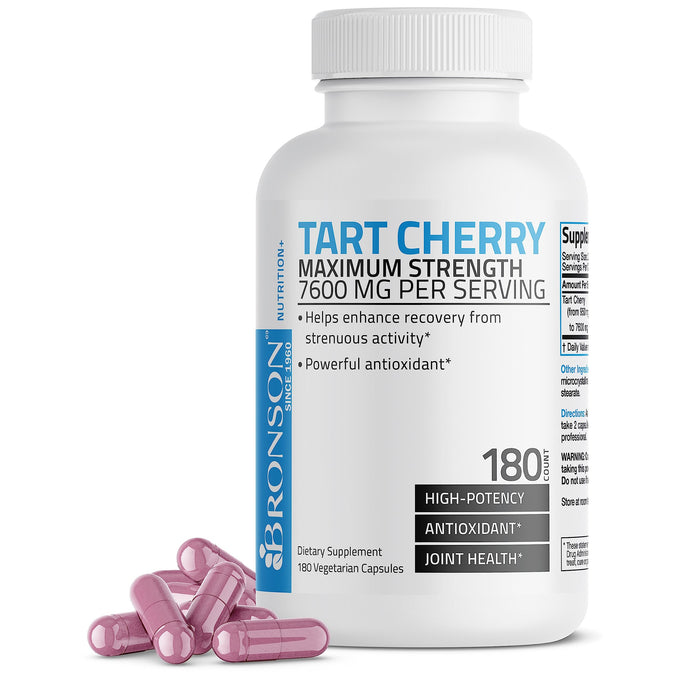 Bronson Tart Cherry Maximum Strength 7600 mg, 180 Vegetarian Capsules (90 Servings)