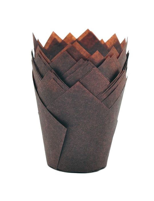 QLSmypkg Large Muffin Greaseproof paper Baking cupcake cups, 2-1/4" x 4" Chocolate Brown Tulip Baking Cup Case of 125 pcs (125, Large)