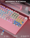 AULA F2088 Typewriter Style Mechanical Gaming Keyboard,Rainbow LED Backlit,Removable Wrist Rest,Media Control Knob,Retro Punk Round Keycaps,USB Wired Computer Keyboard,Pink