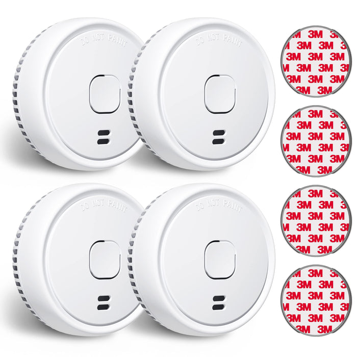 Ecoey Smoke Detector, 10 Year Fire Alarms Smoke Detectors，Smoke Detector Battery Operated with Photoelectric Sensor, Fire Alarm with Low Battery Indicator, Smoke Detectors Used in Home, FJ138, 4 Packs