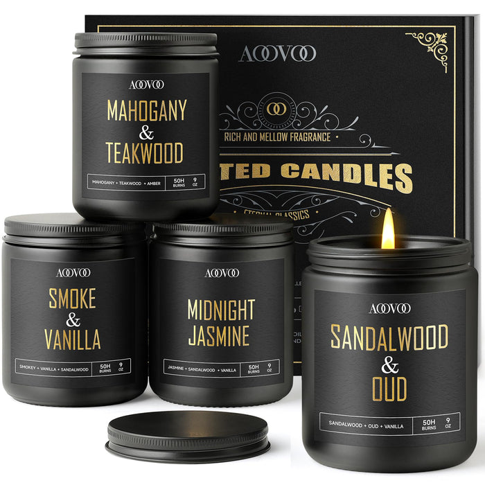 AOOVOO Scented Candles for Men - 4 Pack Candles for Home Scented