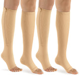 bropite Zipper Compression Socks Women & Men - 2Pairs Calf Knee High 15-20mmHg Open Toe Compression Stocking suit for Walking