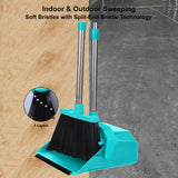 Upgrade Broom and Dustpan Set with 51'' Long Handle, Large Upright Brooms and Dust Pans, ZeroGap Lip, Self-Cleaning Dustpan Teeth for Lobby Kitchen Office Restaurant - Blue