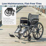 Drive Medical K318DFA-ELR Cruiser III Lightweight Folding Wheelchair with Flip Back Detachable Full Arms and Elevating Leg Rest (Black, 18 Inch, 39lbs)