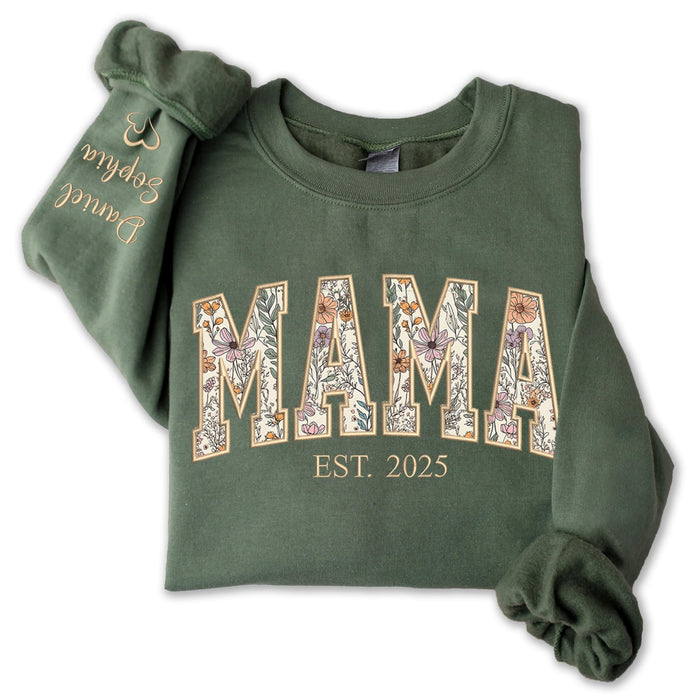 Personalized Floral Embroidered Applique Mama Sweatshirt for Women, Custom Mom Gifts from Grandkids, Mama Sweater, Mom Crewneck, Mother's Day Apparel, Mother Birthday, Christmas 2026