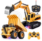 JOYIN 2 PCS Remote Control Construction Vehicle Toy Set, Friction-Powered RC Excavator & RC Dump Truck with Lights and Sounds for Imaginative Play, Birthday Gifts for Toddlers Boys Girls