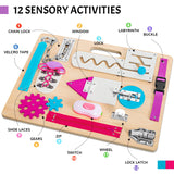 Toddler Montessori Busy Board with LED Light, Montessori Toys for Kids 1 2 3 Year Old, Baby Sensory Board with Light Switches, Preschool Learning Activity, Wooden Travel Toys, Christmas Birthday Gift