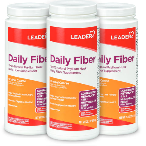 Leader Psyllium Husk Powder Supplement 4-in-1 Fiber for Digestive Health, Plant Based 100% Natural Psyllium Husk Daily Fiber, Gluten Free, Non-GMO, Compare to Metamucil 20.3 OZ (Pack of 3)