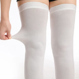 Doc Miller TED Hose Thigh High Anti Embolism Stockings for Women & Men, Hospital Style Surgical Stockings, Plus Size White Compression Socks 15-20mmHg, Support Hose with Inspection Hole (XL)