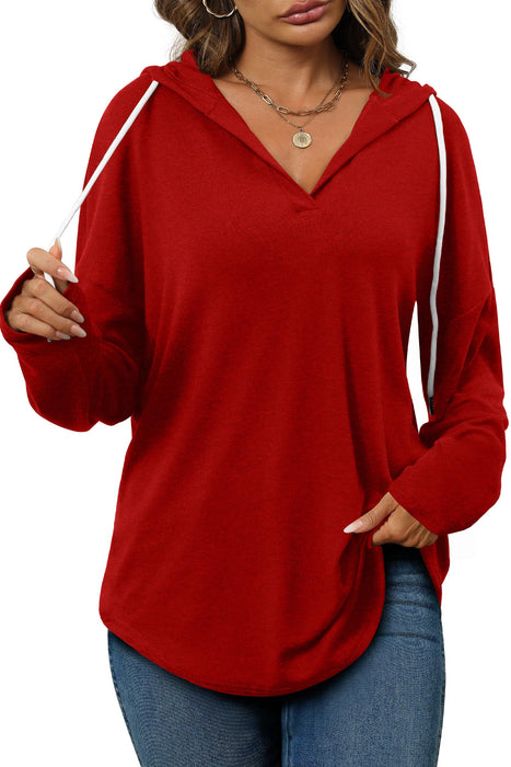 Christmas Sweatshirts for Women V Neck Long Sleeve Shirts Casual Tops Bright Red XL