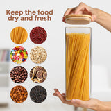 ComSaf Food Storage Containers with Airtight Bamboo Lids Set of 5, Clear Glass Canister Food Jar with Sealing Lid Kitchen Pantry Storage Container for Spaghetti Pasta Sugar Flour Cereal Beans, Square