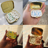 AmyZone Metal Pill Organizer Travel Friendly Portable Compact Pill Box Cute Pill Case to Hold Vitamins/Tylenol/Fish Oil/Supplements/Meds/Tablet for Purse/Pocket(Happy Pills 2 pcs with Mirror Inside)