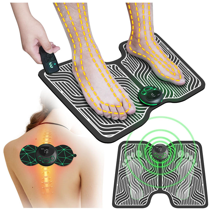 TADOUNE 2-in-1 EMS Foot Massager Mat Back Massager for Neuropathy Pain Relief FSA HSA Eligible Electric Legs Feet Stimulator Massager Machine Acupressure Pad with Remote Control