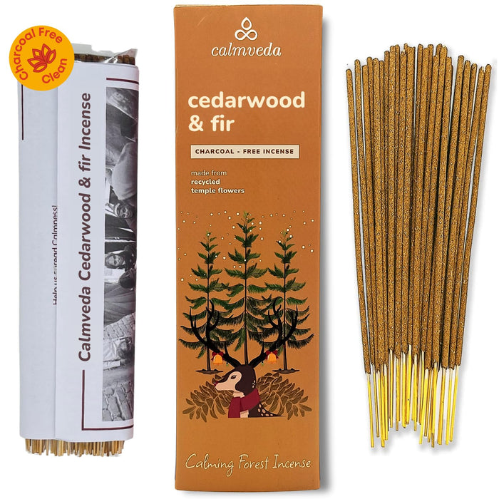 Calmveda Balsam Cedar Incense Sticks - (80 Scented Sticks) Charcoal Free, Made from Upcycled Flowers | Like Freshly Cut Christmas Tree Incense Sticks, Cypress Woodsy & Moss Notes | for Holiday Cheers