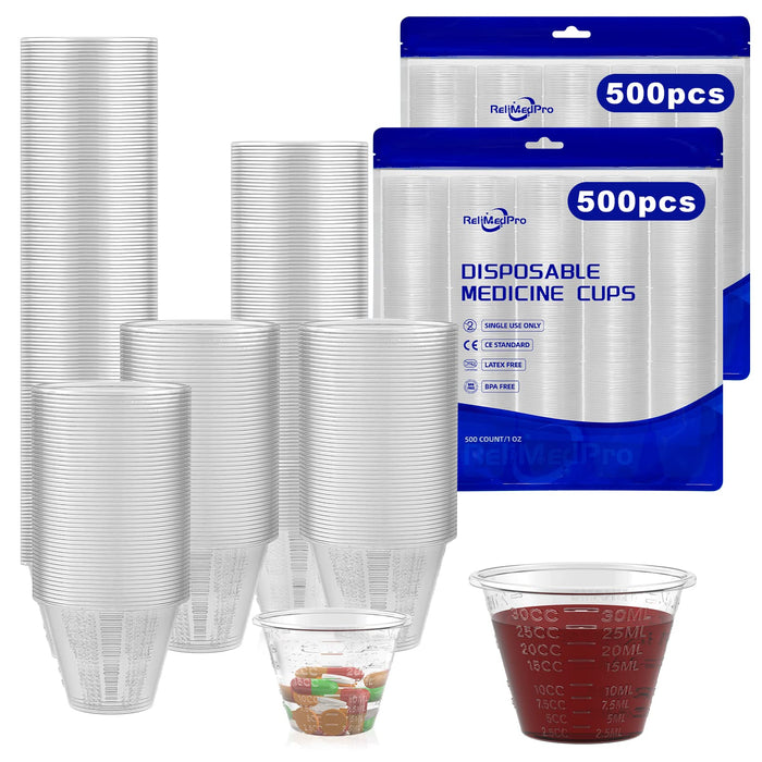 ReliMedPro disposable medicine cups graduated, bulk pack of 1000, 1 oz (30ml) small plastic measuring cup for liquid medication, paint, epoxy, pill and resin