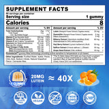 Sugar Free Lutein 20mg & Zeaxanthin Eye Supplement Plus EPA 190mg & DHA 80mg, Eye Vitamins Filled Gummies with Selenium & Zinc, Bilberry, Goji Berry, Saffron & Grape Seed Extract, Vitamin D3, C & E
