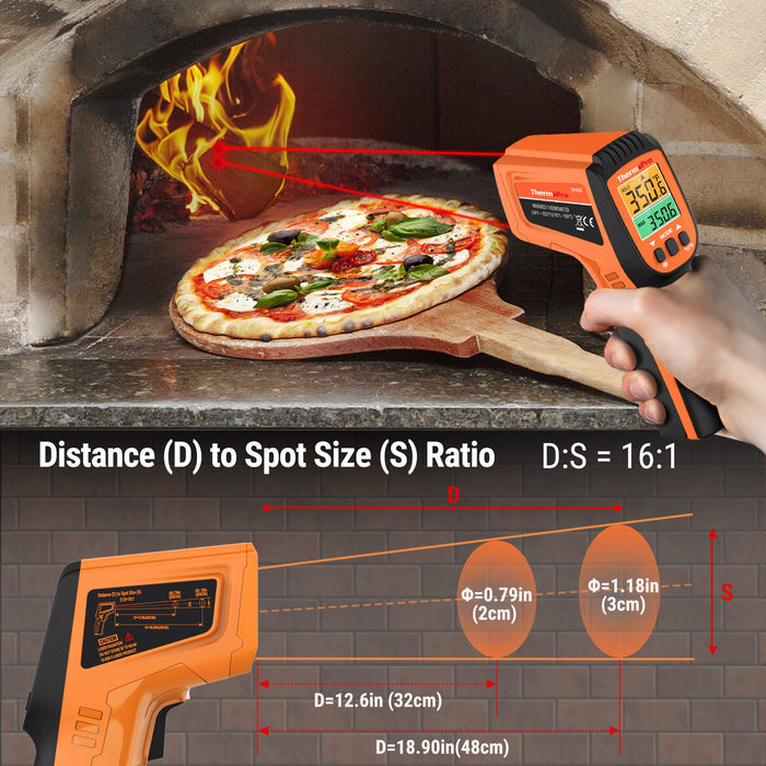 ThermoPro TP450 Dual Laser Temperature Gun for Cooking, Digital Infrared Thermometer for Pizza Oven Grill, Laser Thermometer Gun with Adjustable Emissivity Temp Gun -58℉to 1022℉(Not for Human)