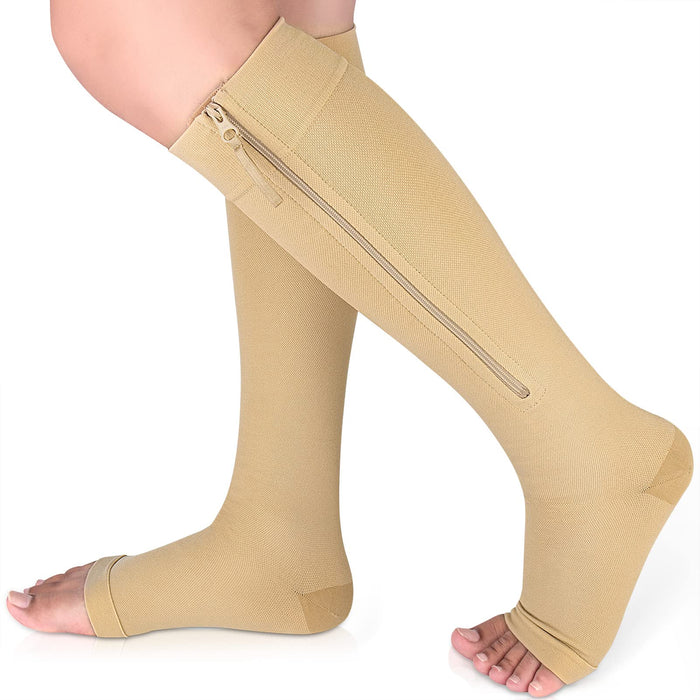 Ailaka Medical Compression Socks with Zipper, Knee High 15-20 mmHg Compression Socks for Women Men, Open Toe Support Socks for Varicose Veins, Edema, Recovery, Pregnant, Nurse