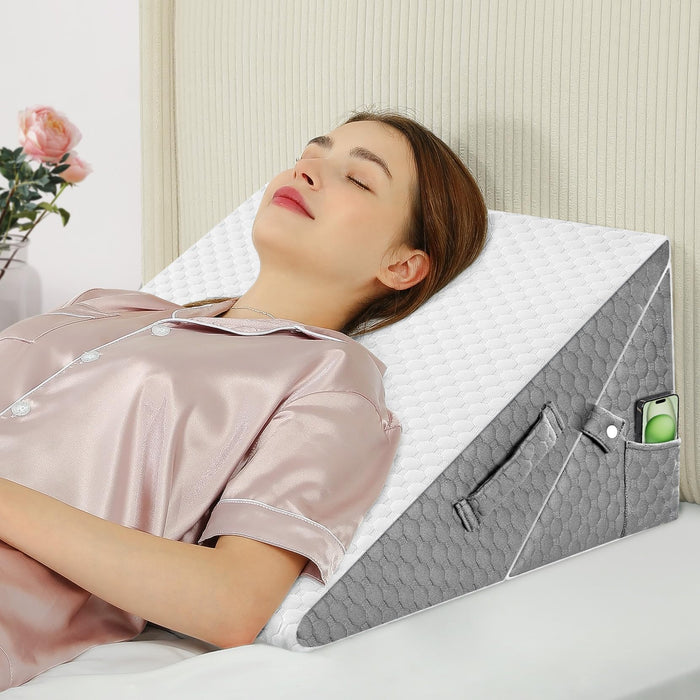 Wedge Pillow with Memory Foam Top, 9 & 12 Inch Bed Wedge for Acid Reflux, Back Pain, Heartburn, 7 in 1 Cooling-Gel Pillow Wedge for After Surgery, Adjustable Elevated Pillows for Sleeping, GERD