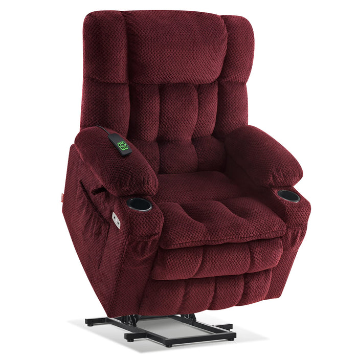 MCombo Dual Motor Power Lift Recliner Chair with Massage and Heat for Elderly People, Infinite Position, USB Ports, Cup Holders, Fabric 7890 (Medium-Regular, Burgundy)