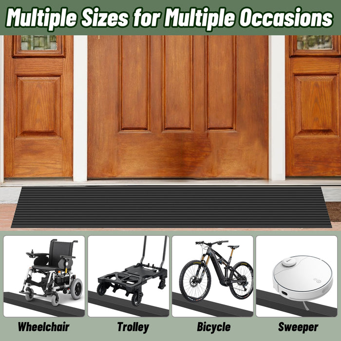 Nuvium 1" Rise Threshold Ramps for Doorways, 2000 Lbs Load Capacity, 35.5" Wide Natural Rubber Power Wheelchair Ramp is Adjustable and Cuttable for Doorways, Curb, Sweeper, Power Scooters, Bathroom