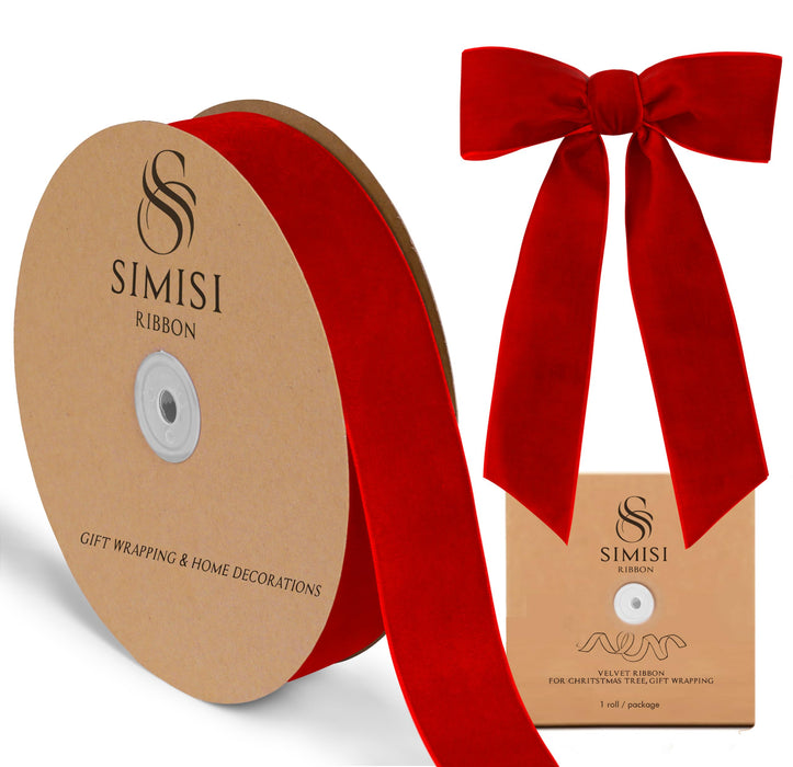 Red Velvet Ribbon 1.5'' 25 Yards for Christmas Tree, Gift Wrapping, Flower Bouquet, Wreath Decorations, Bow Making