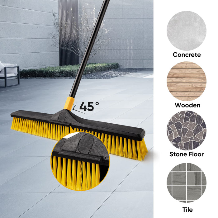 Yocada 24 inch Push Broom Brush 65.3 inch Long Handle Stiff Bristles Heavy-Duty Outdoor Commercial Broom for Cleaning Bathroom Kitchen Patio Garage Deck Concrete Wood Stone Tile Floor