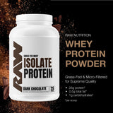 RAW Whey Isolate Protein Powder, Dark Chocolate - 100% Grass-Fed Sports Nutrition Protein Powder for Muscle Growth & Recovery - Low-Fat, Low Carb, Naturally Flavored & Sweetened - 25 Servings