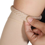 MGANG Lymphedema Compression Arm Sleeve for Women Men, Opaque, 15-20 mmHg Compression Full Arm Support with Silicone Band, Relieve Swelling, Edema, Post Surgery Recovery, Single Beige M
