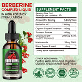 Berberine HCL Liquid Drops - 1500 mg Berberine Supplement with Ceylon Cinnamon, Chromium, Turmeric, Niacinamide - Supports Metabolism and Immune System, Gut Health - 2 FL Oz Vegan