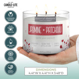 Essential Elements by Candle-lite Scented Candles, Jasmine & Patchouli Fragrance, One 14.75 oz. Three-Wick Aromatherapy Candle with 45 Hours of Burn Time, Off-White Color