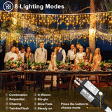 Christmas Lights Outdoor, 33ft 400 LED Warm White Icicle Lights for Outside House, Plug in Connectable Twinkle Tree Lights 8 Modes Timer Waterproof for Patio Window Party Indoor Holiday Decorations