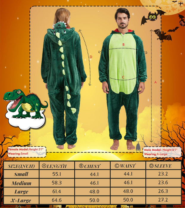 QUCH Adult Onesie Costume-Unisex Animal Onesies for Adults Hallowee Costume, Halloween Onesie Adult Onesie Pajamas for Women Dinosaur XL