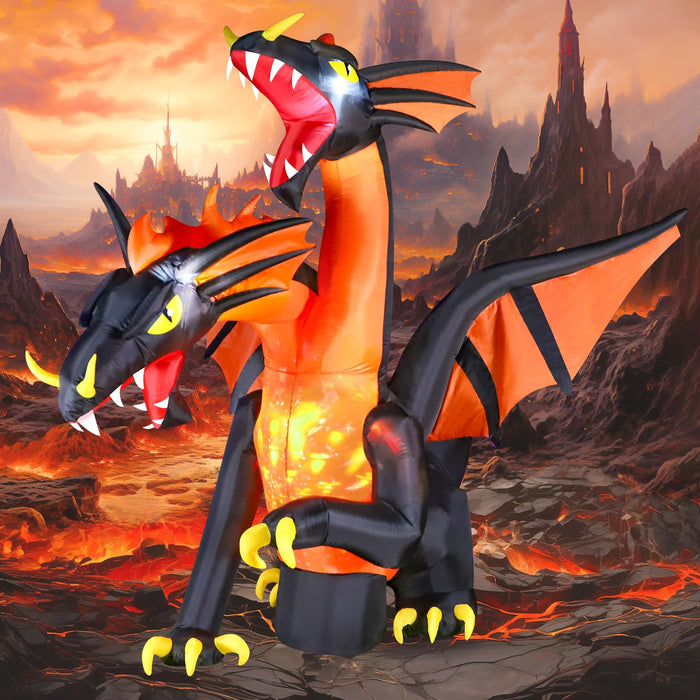 FunFanso 8FT Giant Halloween Inflatable Double Headed Dragon, Ip44 Waterproof, Blow up Festival Yard Outdoor Decorations with Built-in Bright LED Lights for Garden Lawn Garden Yard Holiday Party Decor